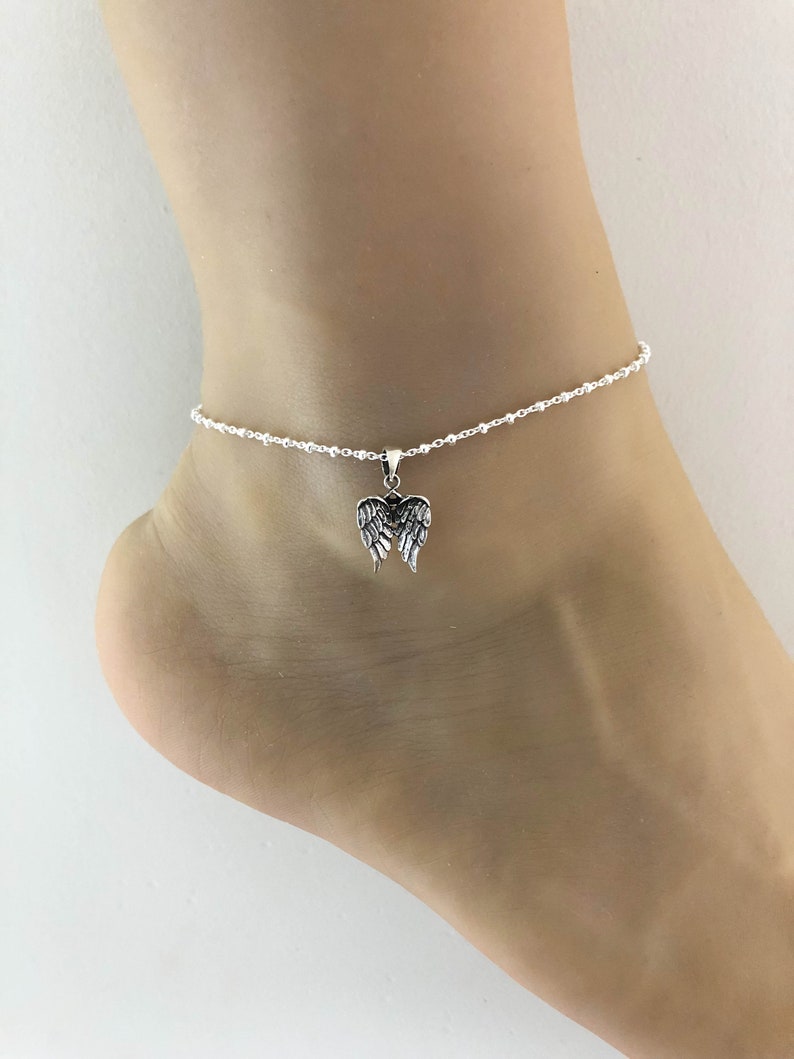 Angel Wing Anklet Sterling Silver Beaded Ankle Bracelet Etsy