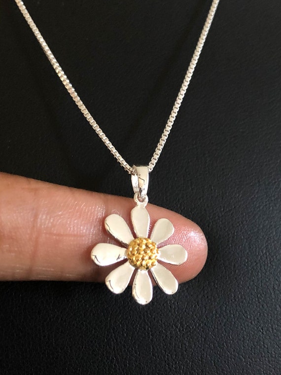 Dainty Daisy Necklace Sterling Silver Daisy Pendant Daisy Charm