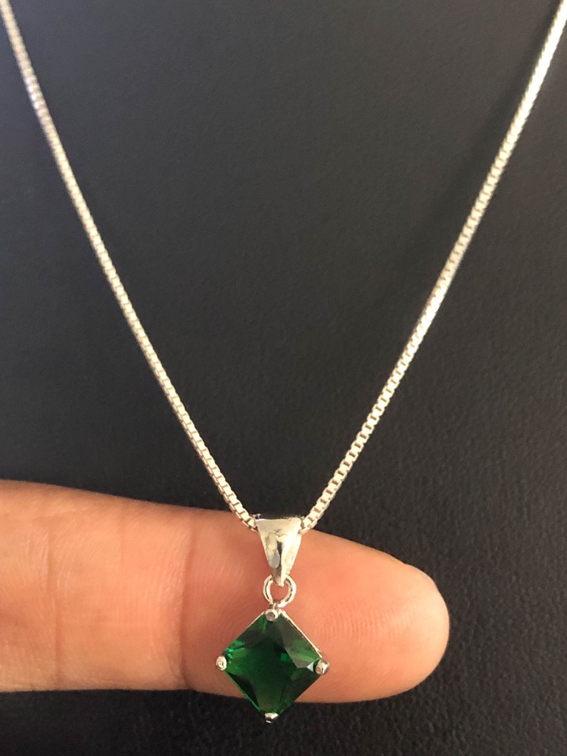 Emerald Necklace Sterling Silver Emerald Pendant May Etsy