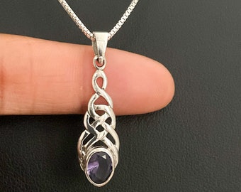 Trinity Necklace, Sterling Silver Amethyst Triquetra Necklace, Celtic Knot Charm Pendant, Celtic Amethyst Jewelry, Celtic Trinity Knot