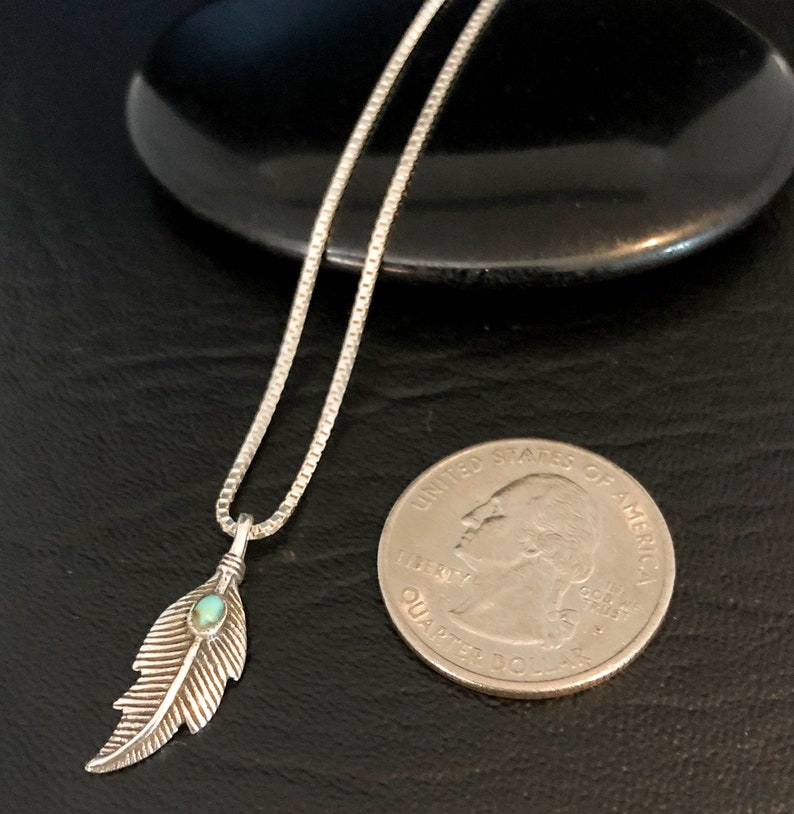 Turquoise Feather Necklace Sterling Silver Feather Necklace Etsy