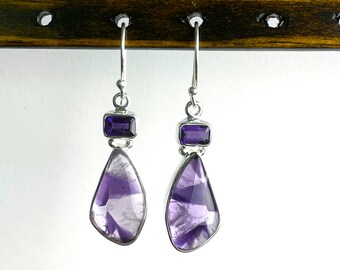 Genuine Amethyst Earrings, Sterling Silver Dangle Earrings, February Birthstone Jewelry, Valentine's Day Gifts, Bridal Wedding Earrings