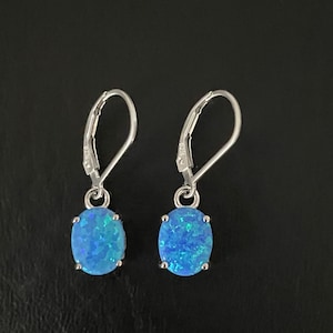 Blue Opal Earrings, Sterling Silver Opal Earrings, Opal Dangle Earrings, October Birthstone Jewelry, Bridal Wedding Earrings, Opal Jewelry