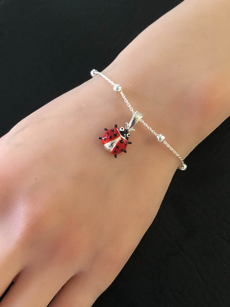 Ladybug Bracelet Sterling Silver Beaded Bracelet Ladybug Etsy