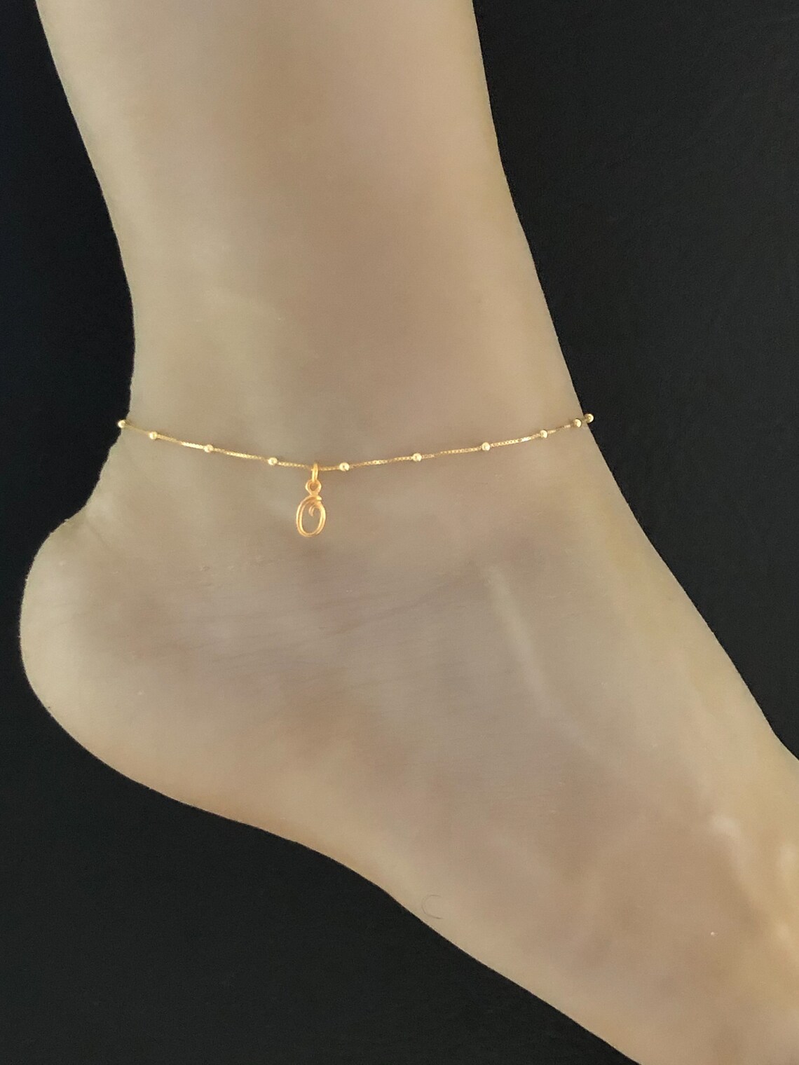 Gold Initial Anklet Gold Plated Over Sterling Silver Beaded Etsy