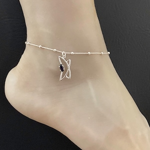 Genuine Iolite Mystic Star Anklet, Sterling Silver Beaded Ankle Bracelet, Celtic Anklet, Celestial Moon Anklet, Iolite Crescent Star Charm