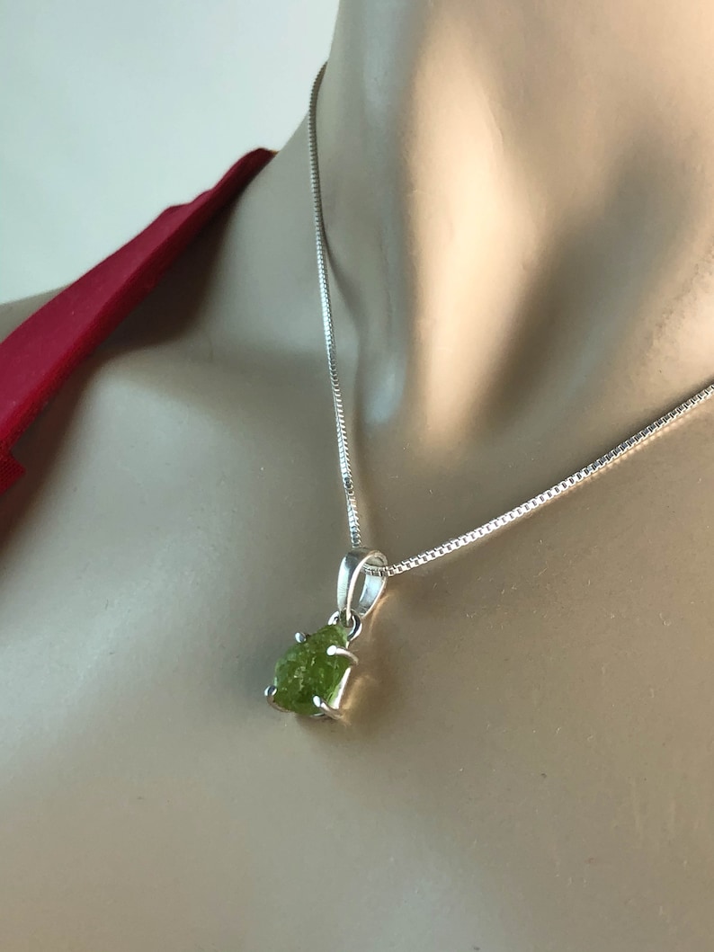 Genuine Raw Peridot Necklace Sterling Silver Peridot Pendant Etsy