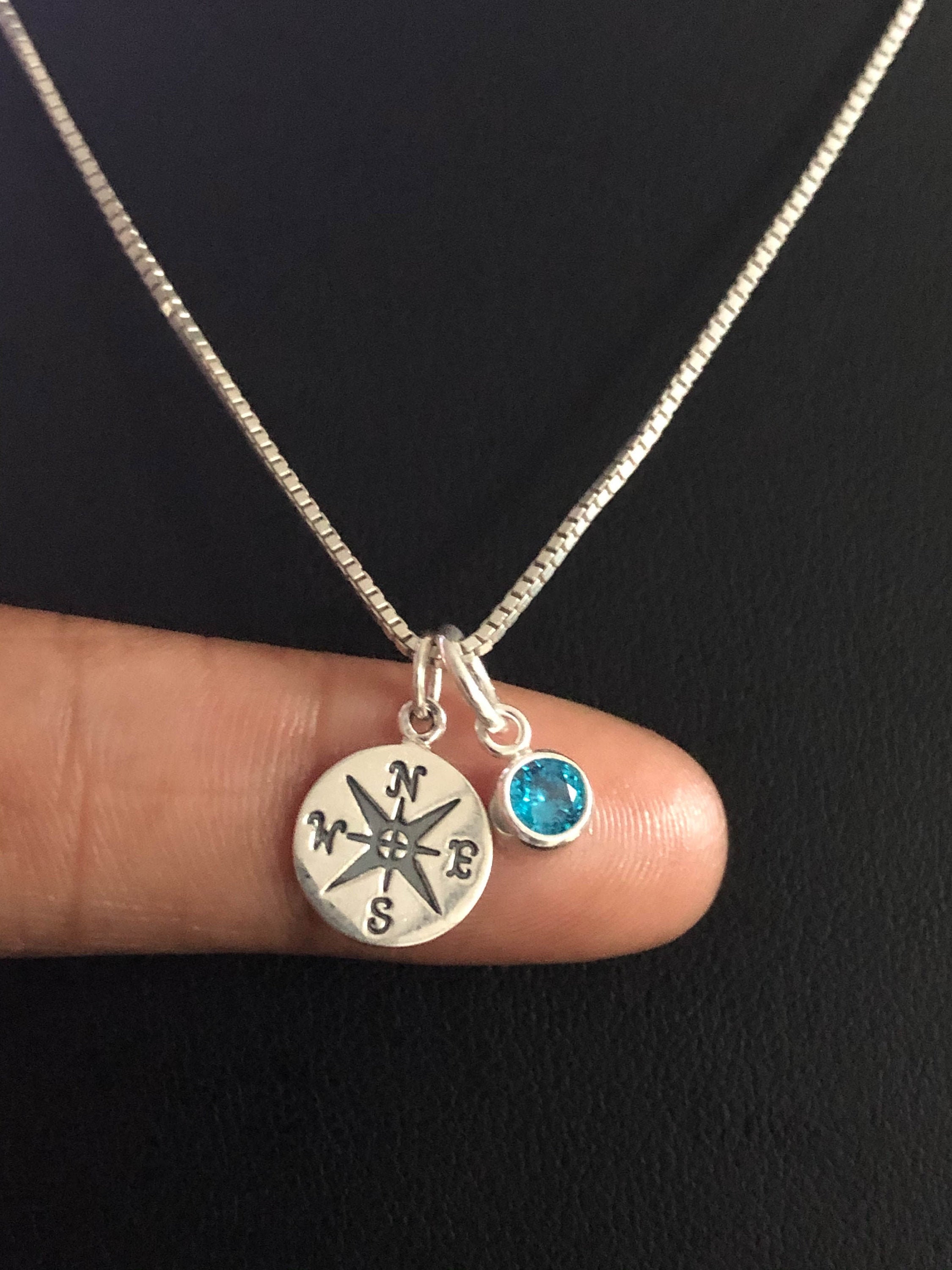 Dainty Compass Necklace Sterling Silver Compass Pendant Etsy