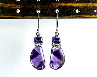 Genuine Amethyst Earrings, Sterling Silver Dangle Earrings, February Birthstone Jewelry, Valentine's Day Gifts, Bridal Wedding Earrings