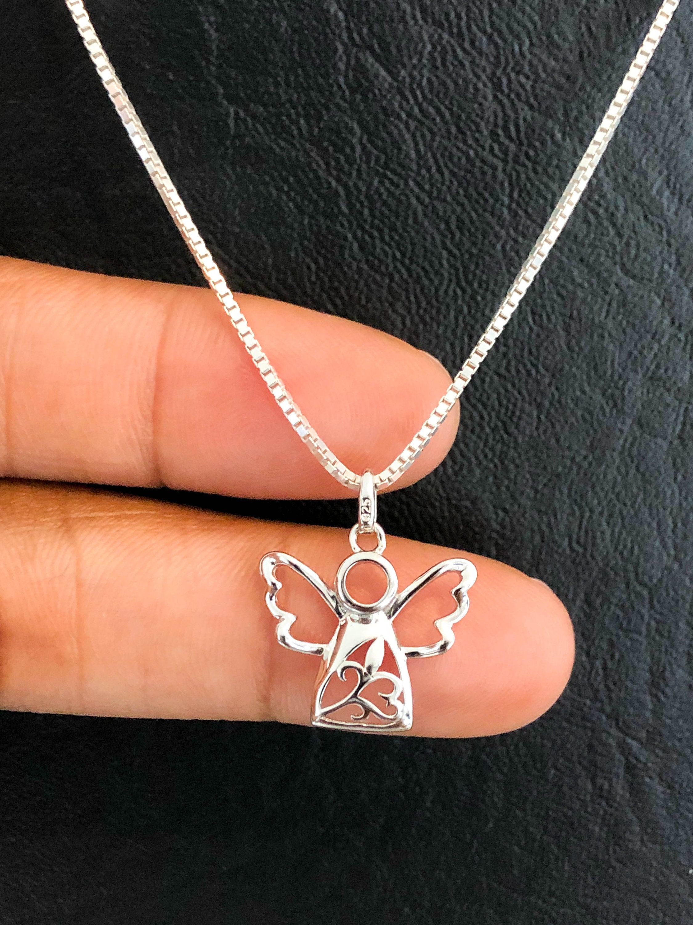 Tiny Angel Necklace Sterling Silver Angel Necklace Dainty Etsy