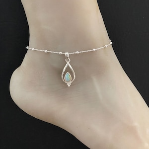 Genuine Ethiopian Opal Anklet, Sterling Silver Beaded Anklet Bracelet, Good Luck Charm Jewelry, Dainty Fire Opal Anklet, October Birthstone