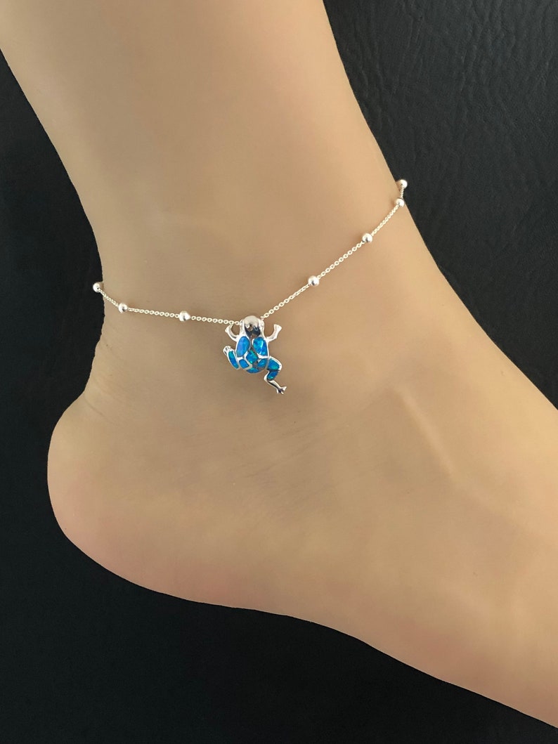 Opal Frog Anklet Sterling Silver Beaded Ankle Bracelet