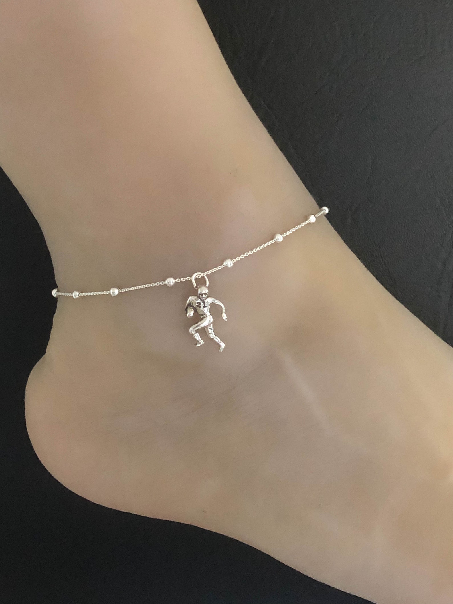 Football Player Anklet Sterling Silver Beaded Ankle Bracelet Etsy UK