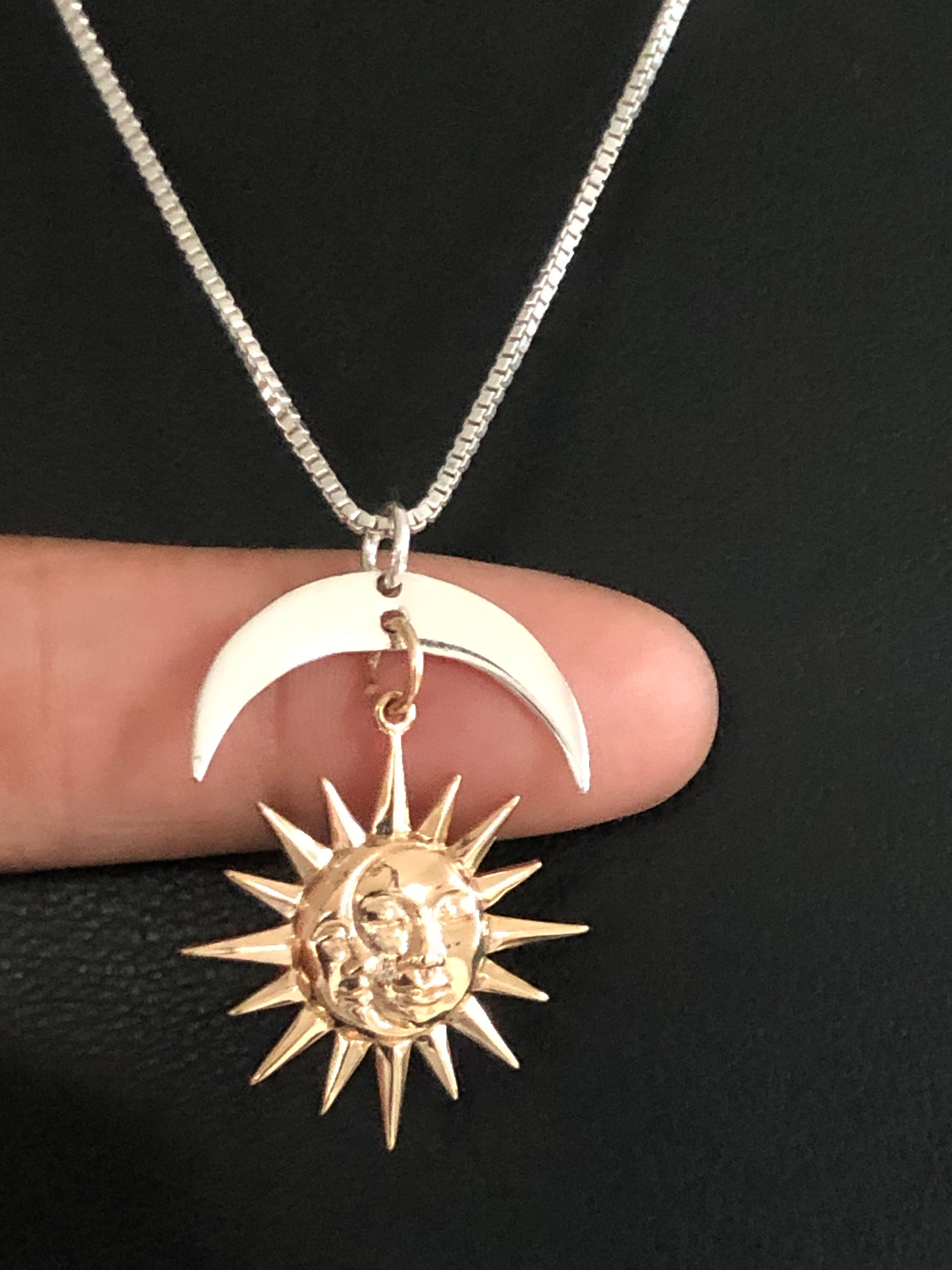 Celtic Sun And Moon Pendant Necklace - Sterling Silver Plated 18 Inch Chain