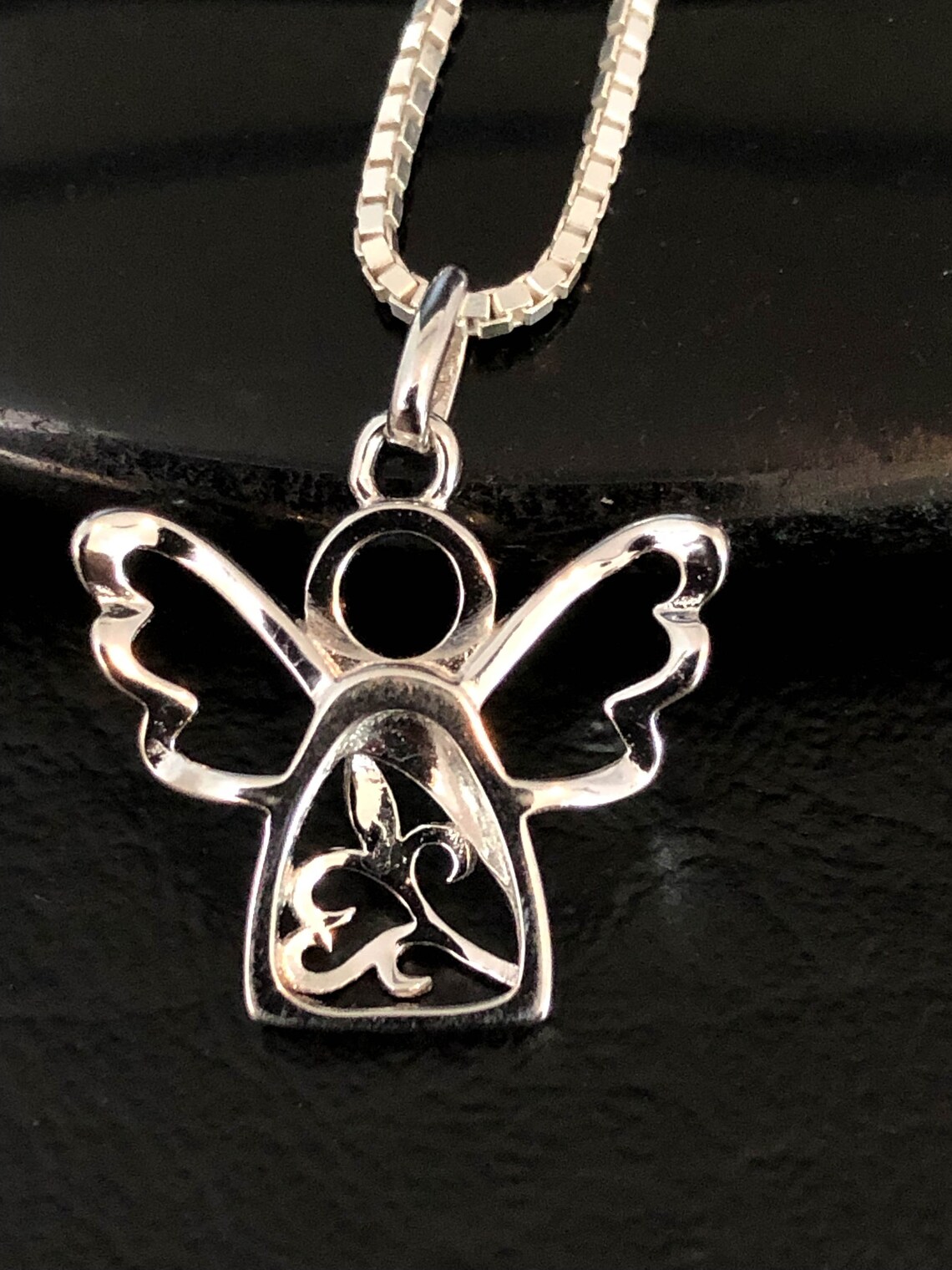 Tiny Angel Necklace Sterling Silver Angel Necklace Dainty Etsy