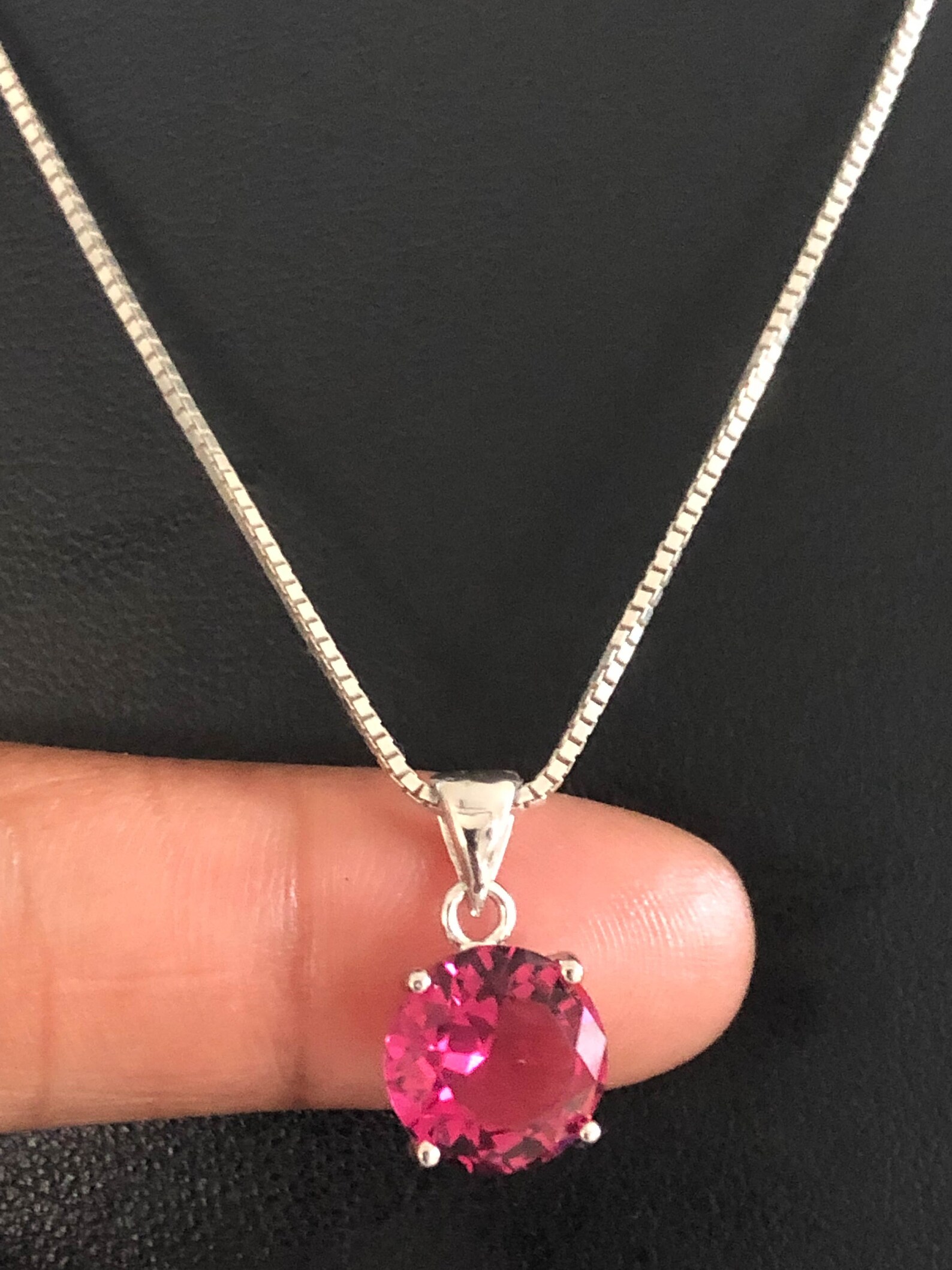 Sterling Silver Ruby Necklace Ruby Cubic Zirconia Pendant Etsy