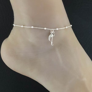 Flamingo Anklet, Sterling Silver Beaded Ankle Bracelet, Good Luck Charm Jewelry, Flamingo Charm, Flamingo jewelry, Flamingo Anklet Chain