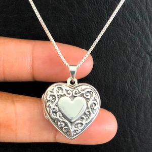 Victorian Heart Locket Necklace, Sterling Silver Locket Pendant, Heart Locket Necklace, Photo Locket Jewelry, Anniversary Gift for Her image 7