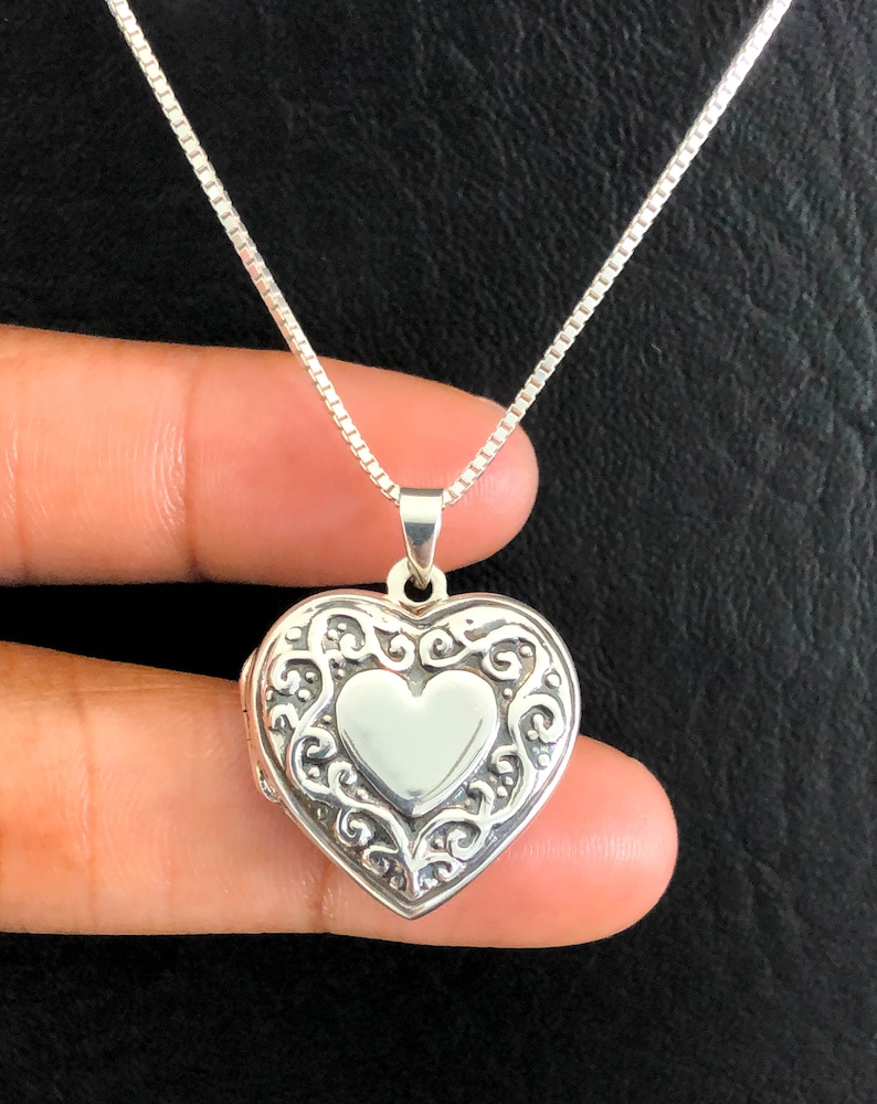 Victorian Heart Locket Necklace, Sterling Silver Locket Pendant, Heart Locket Necklace, Photo Locket Jewelry, Anniversary Gift for Her image 7