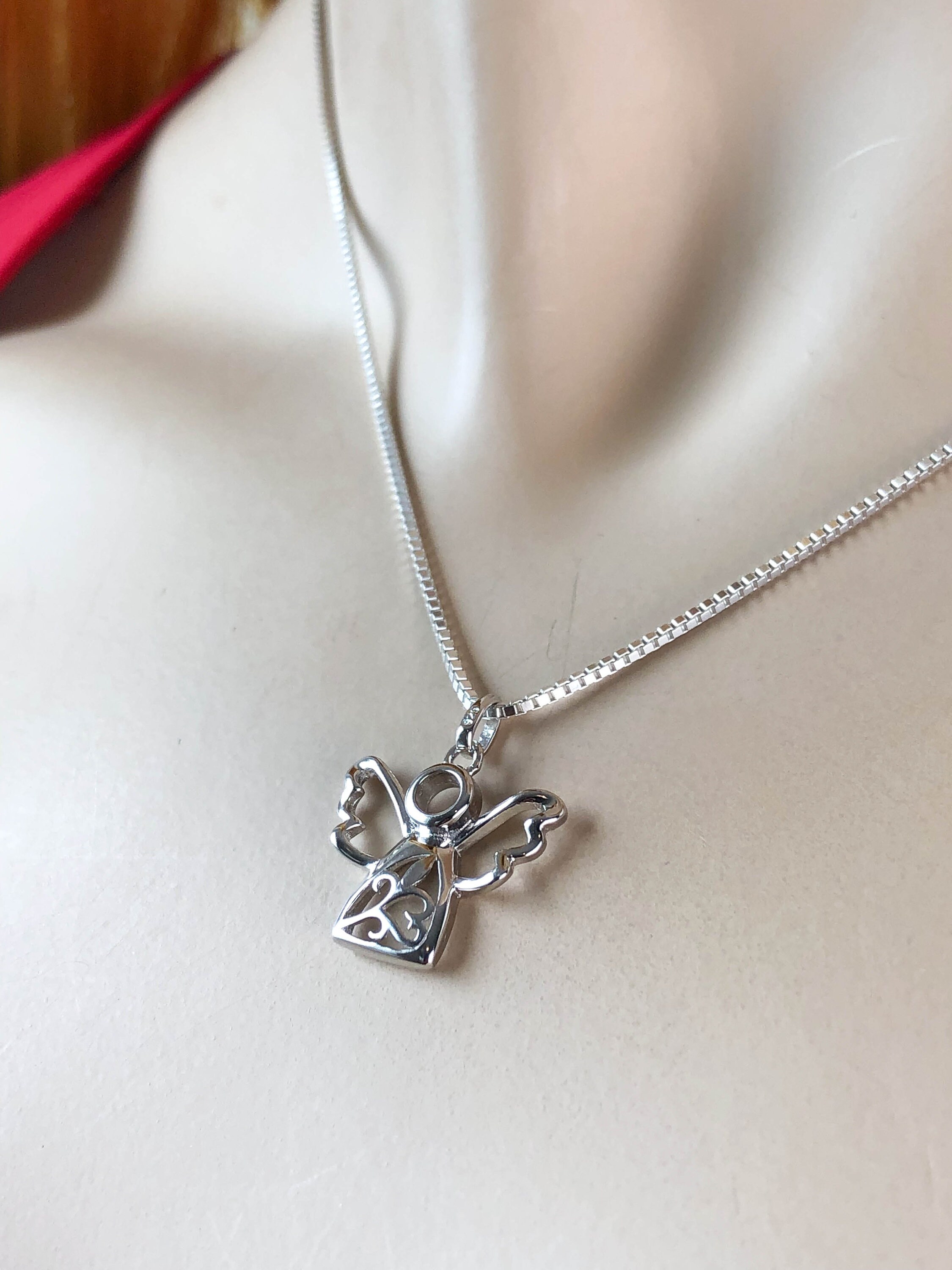 Tiny Angel Necklace Sterling Silver Angel Necklace Dainty Etsy