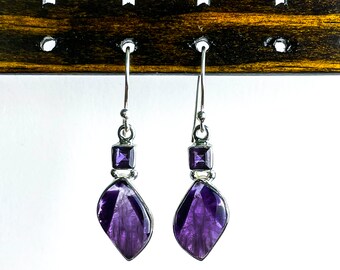 Genuine Amethyst Earrings, Sterling Silver Dangle Earrings, February Birthstone Jewelry, Valentine's Day Gifts, Bridal Wedding Earrings