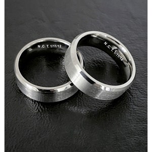Laser Engraving Titanium Ring, Laser Engraving Wedding Band, Engagement Band, Inside Outside Laser Initials Ring, 6MM Laser Titanium Band