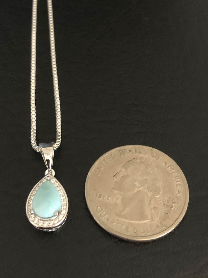 Genuine Larimar Necklace April Birthstone Jewelry March Birthstone Jewelry CZ Bridal Wedding Necklace Sterling Silver Larimar Pendant