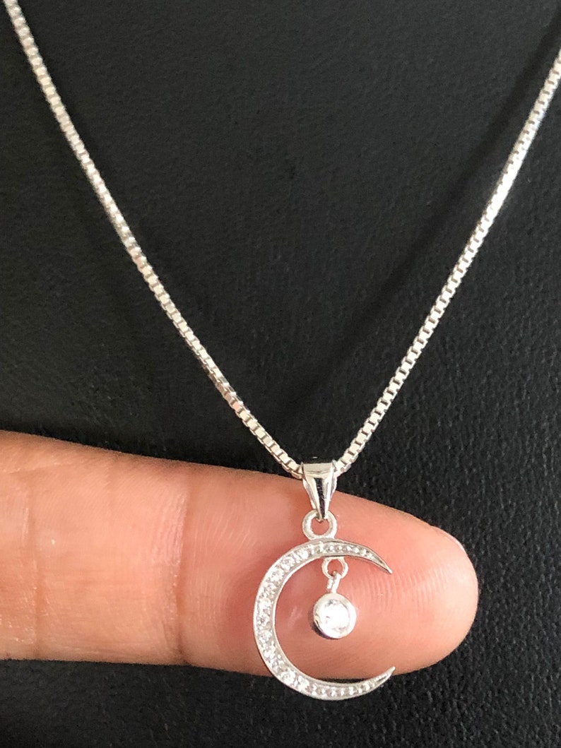 Moon Necklace Sterling Silver Moon Pendant Crescent Moon Etsy
