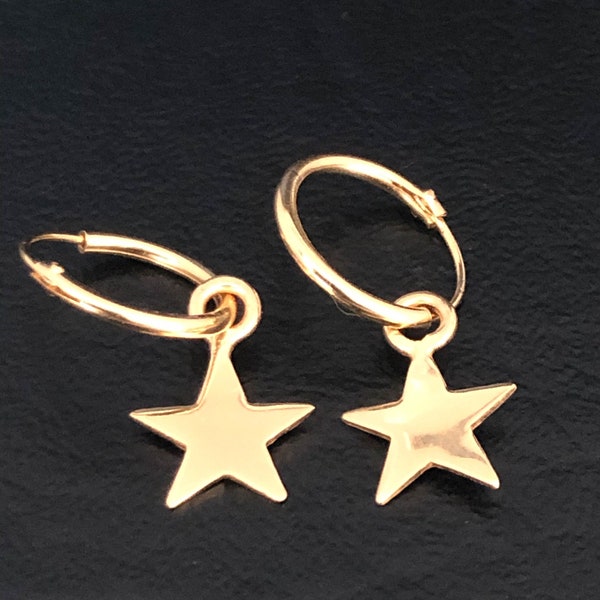 Star 18K Gold Plated Hoop Earrings,  Sterling Silver Star Earrings, Celestial Earrings, Minimalist Earrings, Small Endless Hoop Earrings