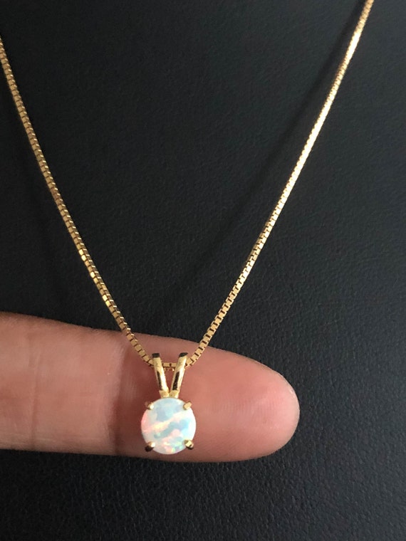 White Opal Necklace 14K Gold Plated 