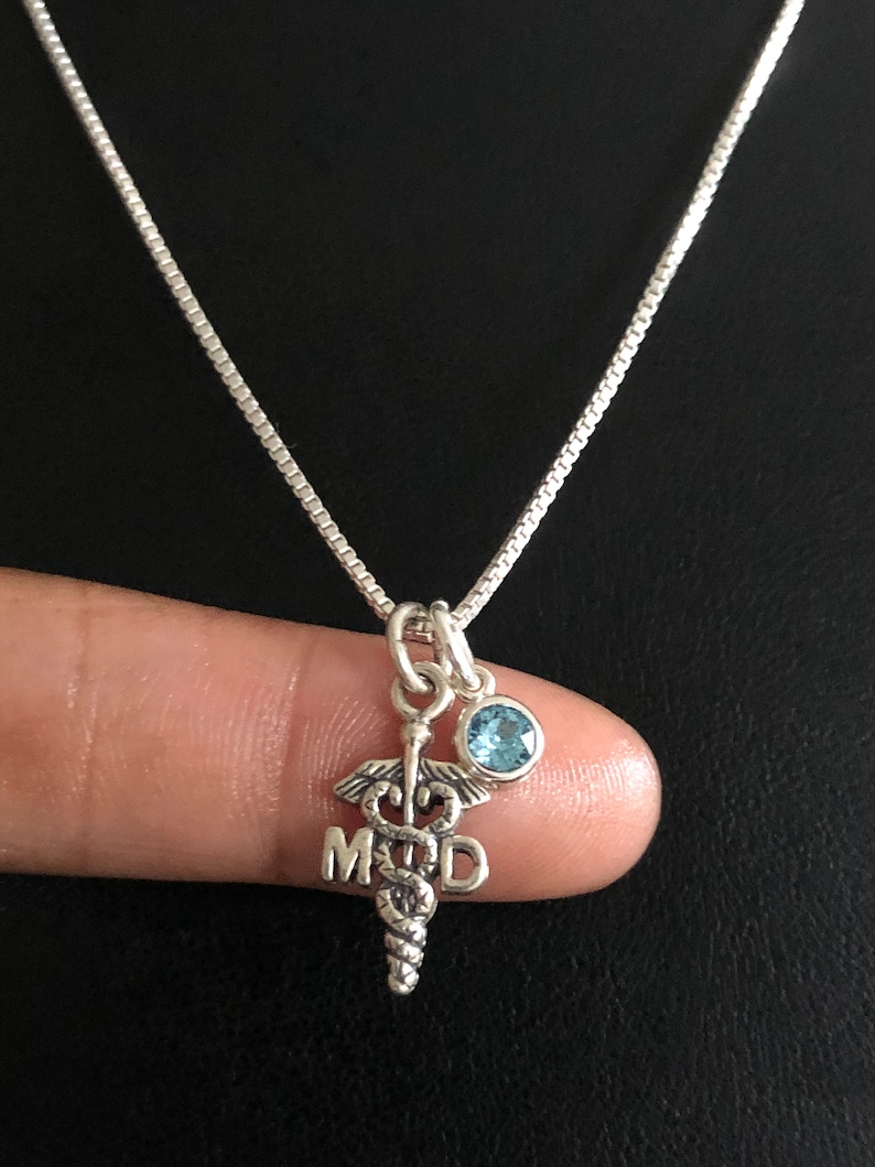 MD Graduation Gift Medical Doctor Charm Pendant Birthstone Gifts MD Necklace Family Birthstone Necklace Sterling Silver MD Pendant