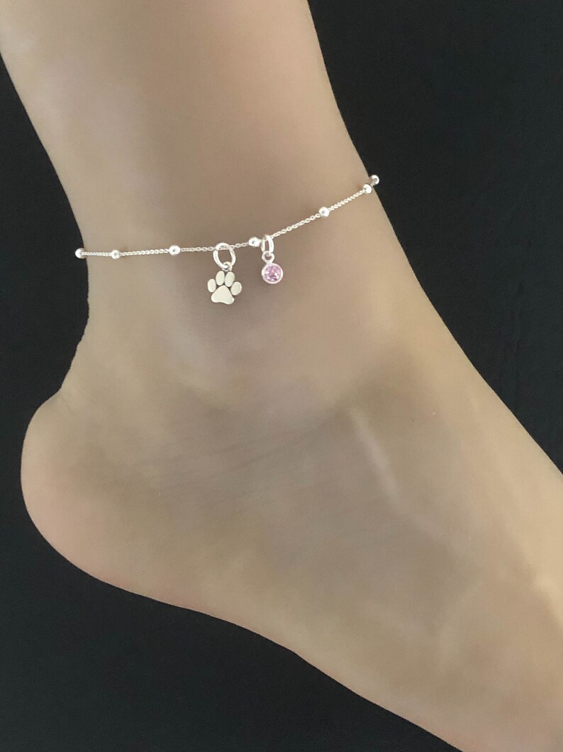 Paw Print Anklet Sterling Silver Beaded Ankle Bracelet Good Etsy