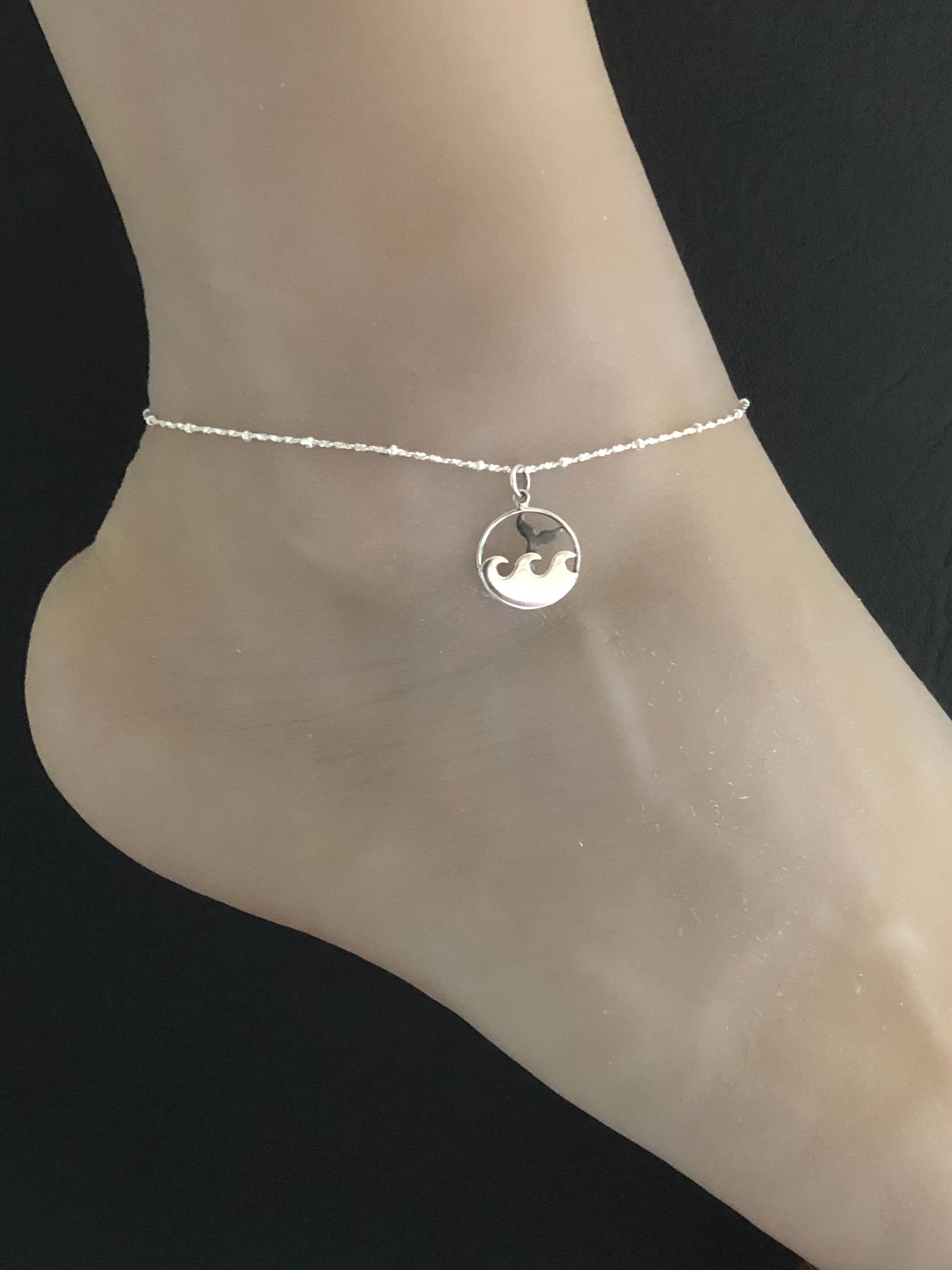 シルバー ビーズ付きアンクレット ビーチウェーブアンクレット、スターリングシルバービーズアンクル