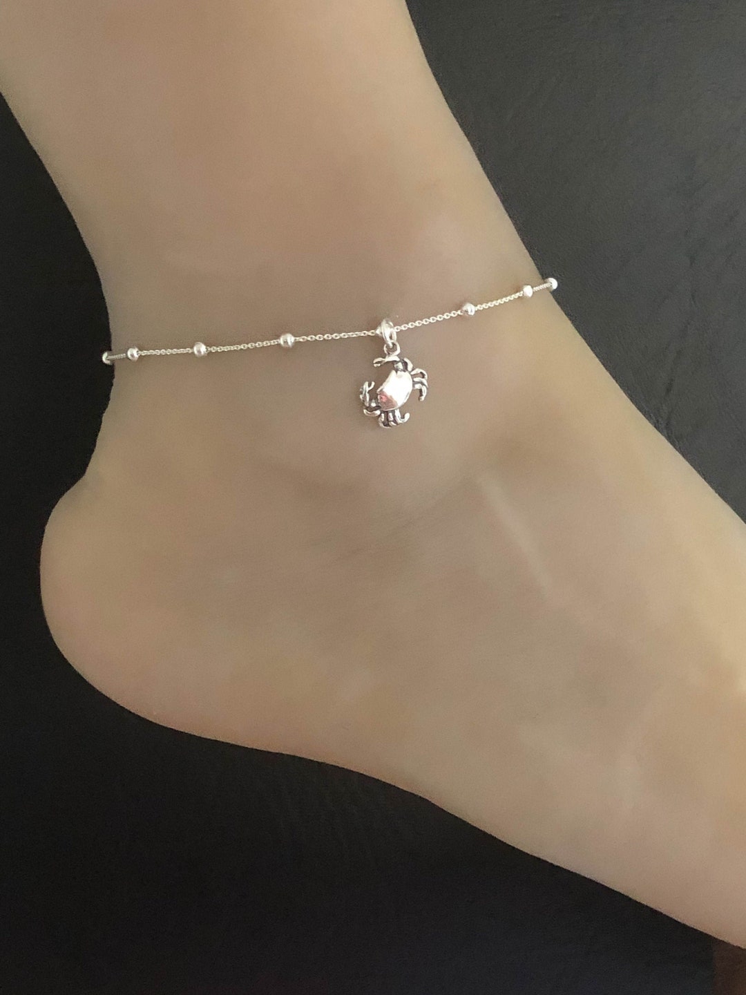 Crab Anklet Sterling Silver Beaded Ankle Bracelet Good Luck Etsy