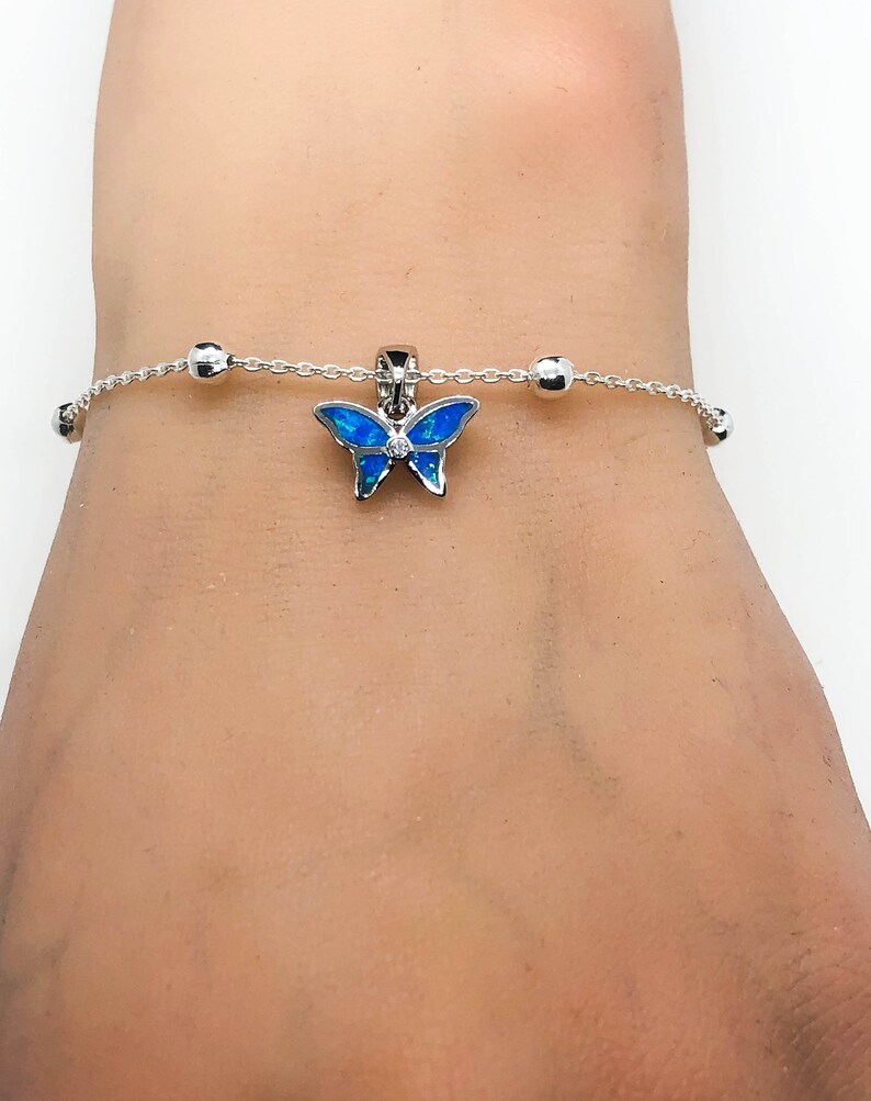 Blue Opal Butterfly Bracelet Sterling Silver Beaded Bracelet Etsy