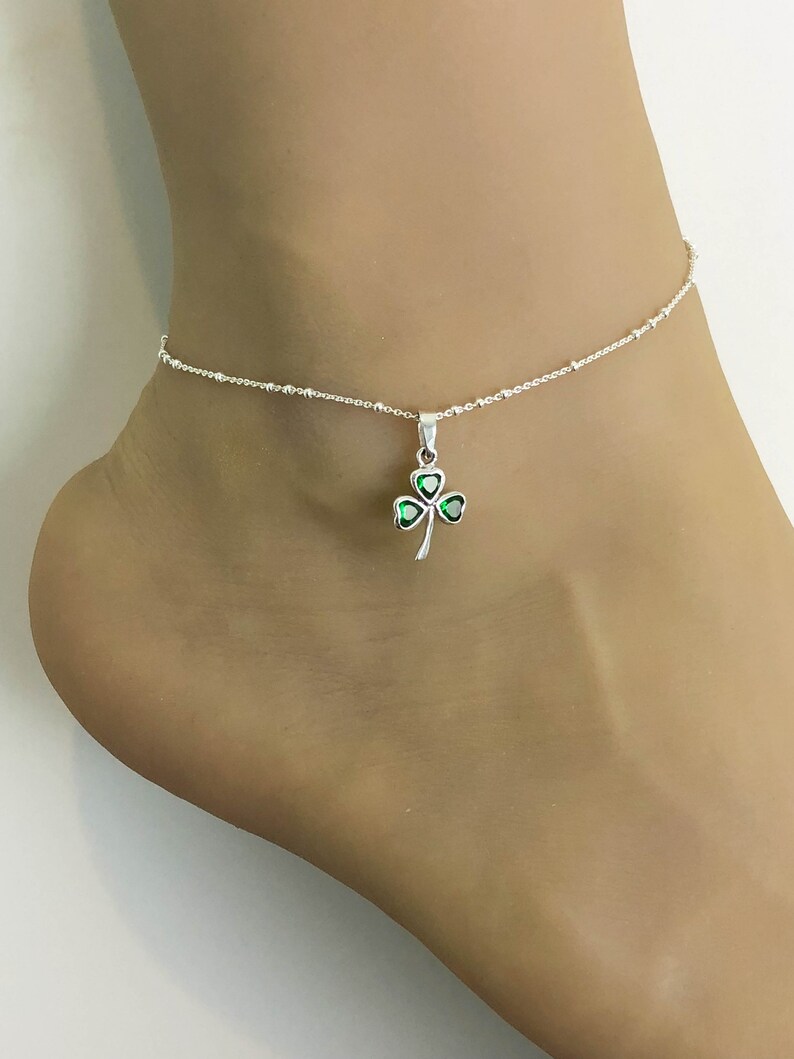 Shamrock Anklet Sterling Silver Beaded Ankle Bracelet Good Etsy