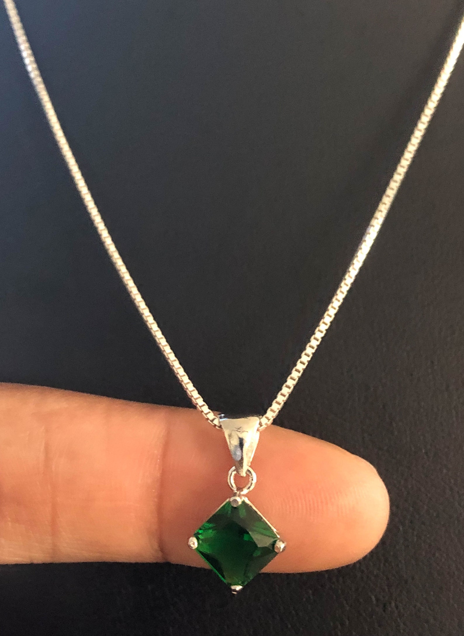 Emerald pendant necklace silver Clearance