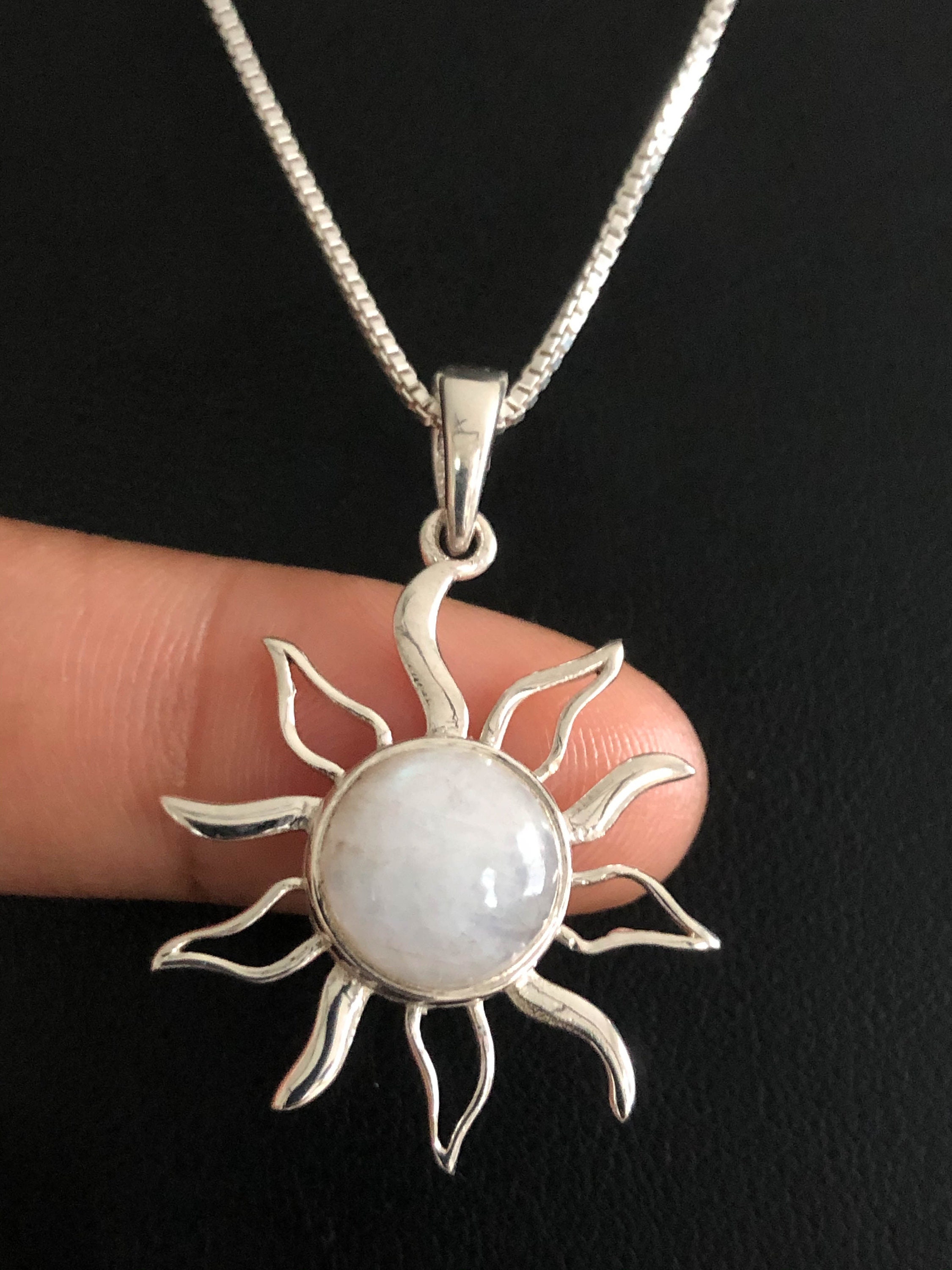 Genuine Moonstone Sun Pendant Sterling 