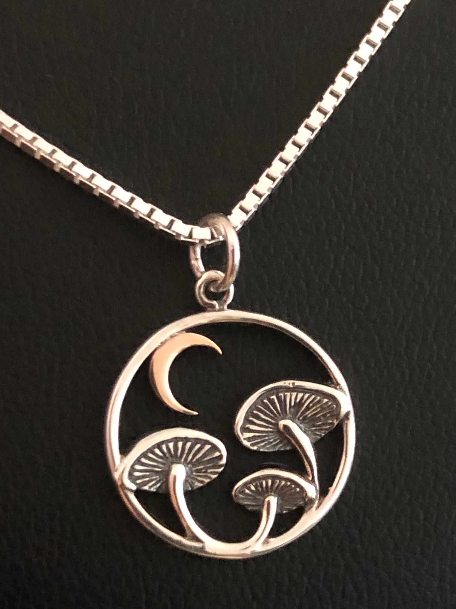 Mushroom Necklace Sterling Silver Mushroom Pendant Two Tone Etsy