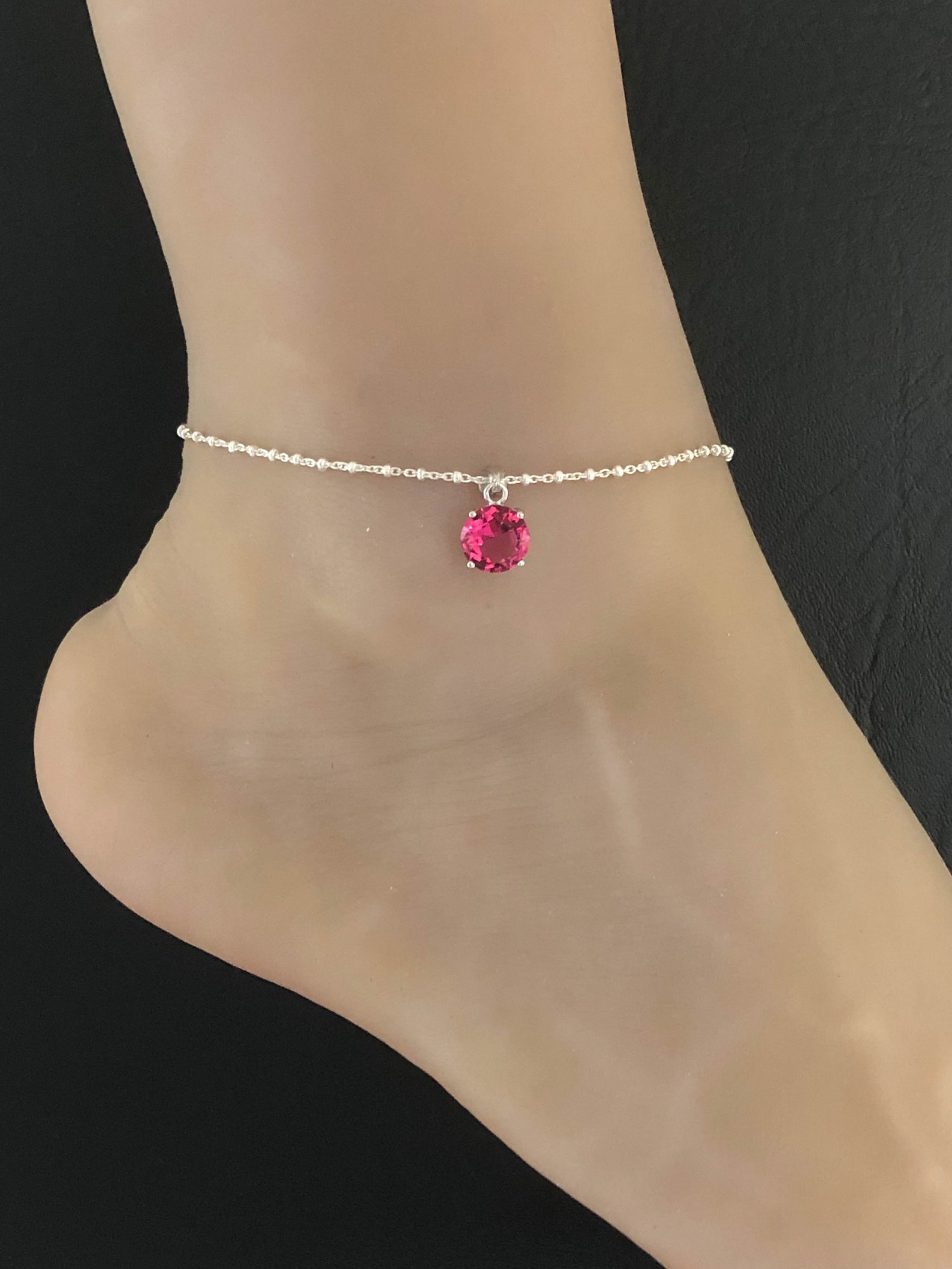 Ruby Anklet Sterling Silver Beaded Ankle Bracelet Good Luck Etsy