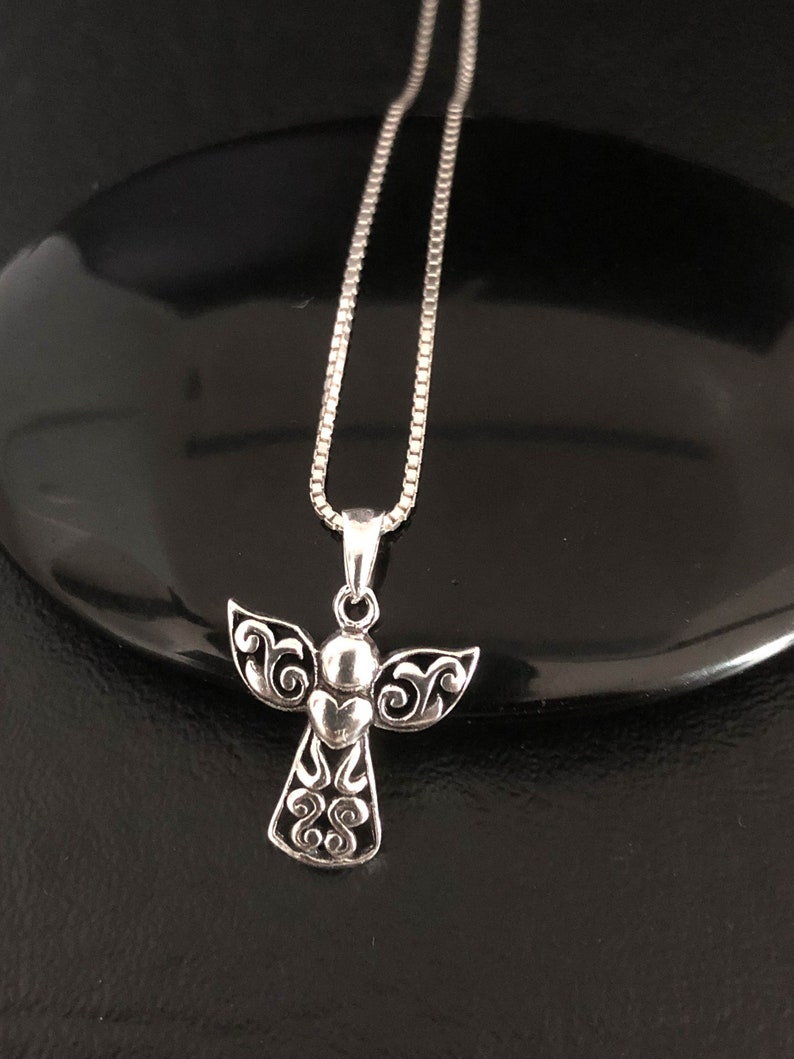 Tiny Angel Necklace Sterling Silver Angel Necklace Dainty Etsy