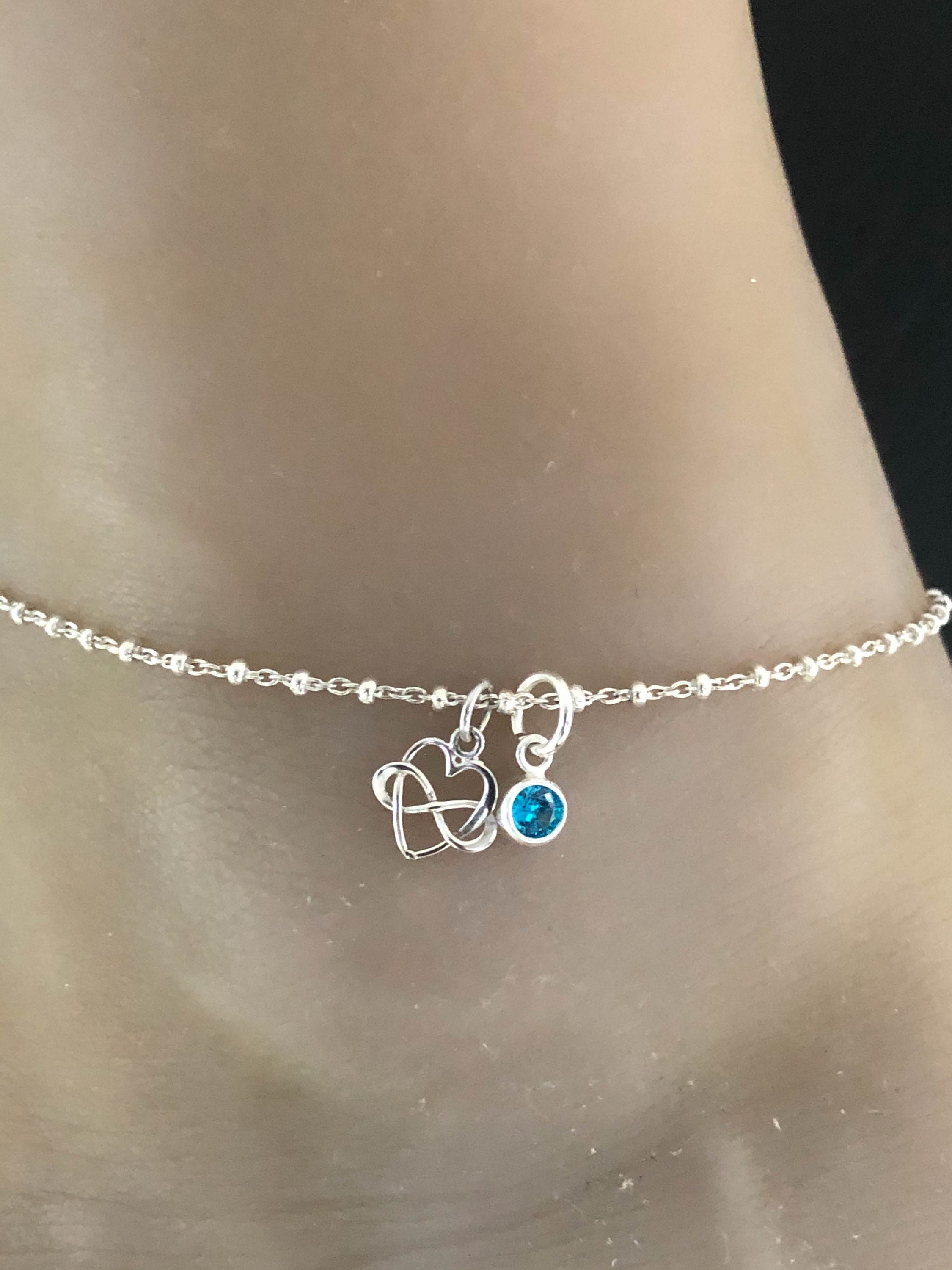 Infinity Heart Anklet Sterling Silver Beaded Ankle Bracelet Etsy UK