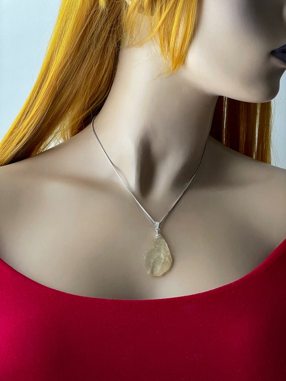 Genuine Libyan Desert Glass Pendant, Sterling Silver Golden