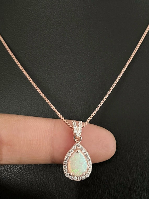 White Fire Opal Silver Rose Gold Plated Women Jewelry Gems Pendant 1 1/4" OD6035 