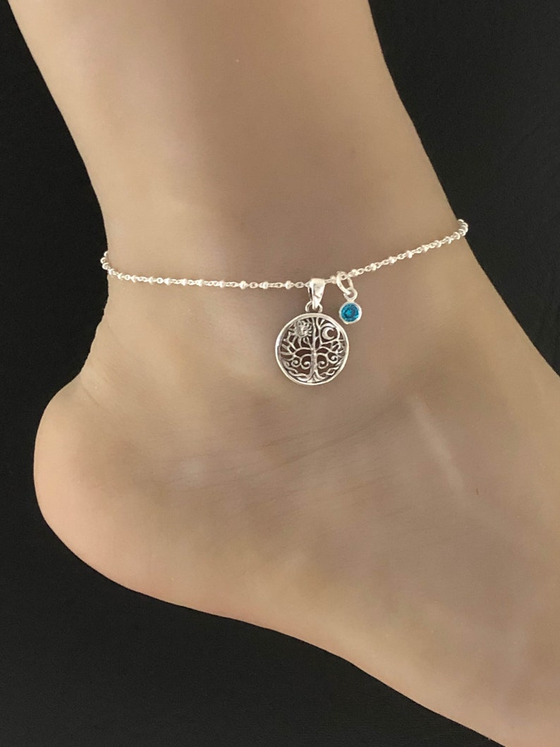 Tree Of Life Anklet Sterling Silver Beaded Ankle Bracelet Etsy
