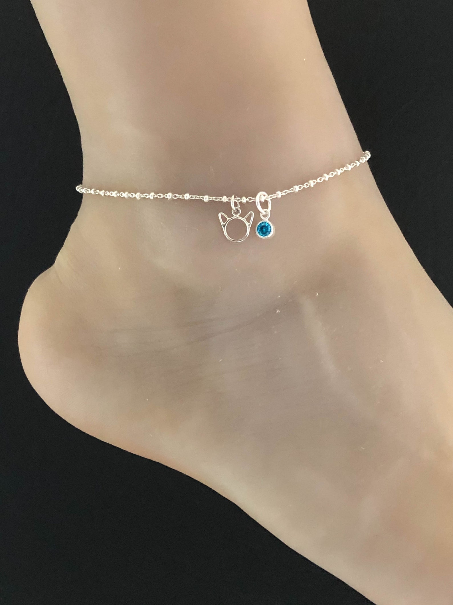 Cat Anklet Sterling Silver Beaded Ankle Bracelet Good Luck Etsy
