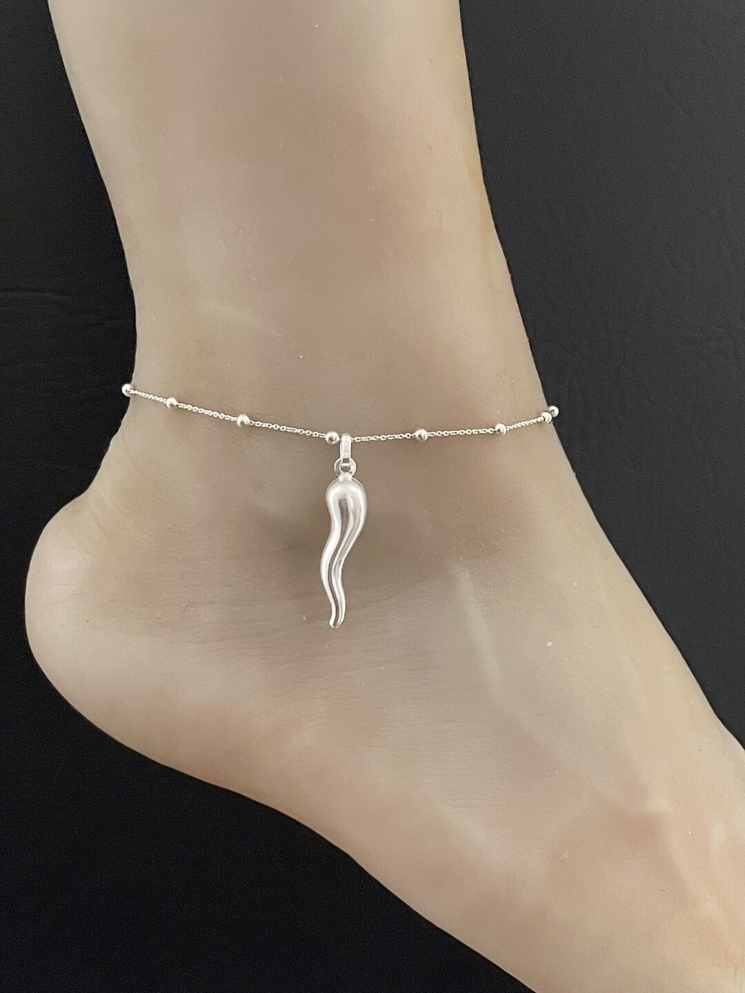 Italian Horn Anklet Sterling Silver Beaded Ankle Bracelet Etsy