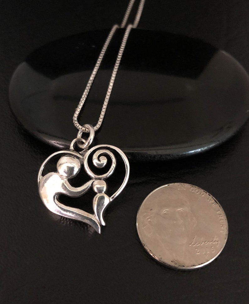 Mother and Child Necklace, Mother and Child Pendant, Sterling Silver Heart Necklace, Heart Charm Pendant, Gift For Mom, Mother Necklace image 9