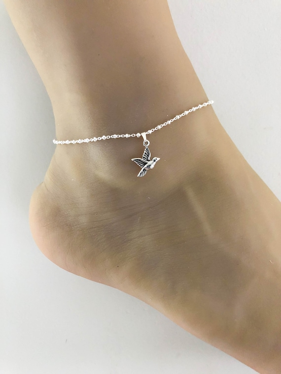 Hummingbird Anklet Sterling Silver Beaded Ankle Bracelet