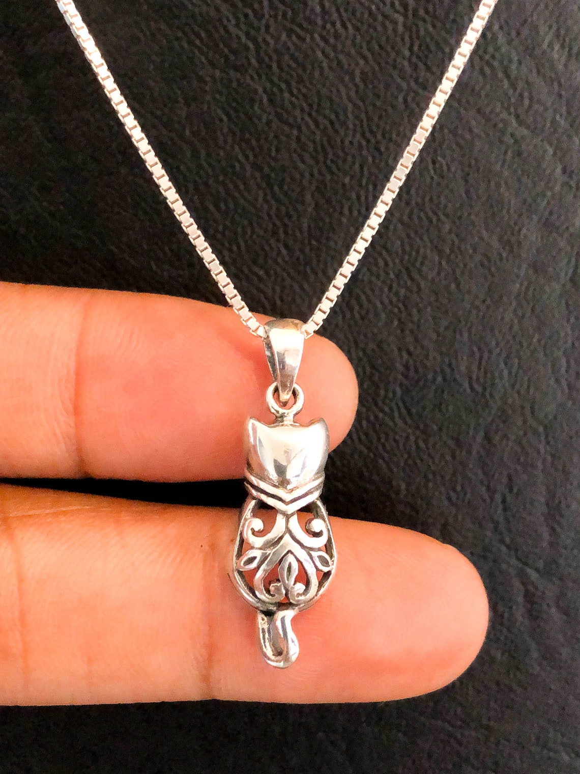 Cat Necklace Sterling Silver Filigree Cat Necklace Cat Charm Etsy